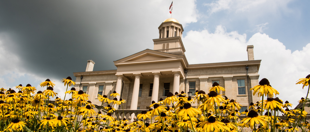 Old capitol building with flowers