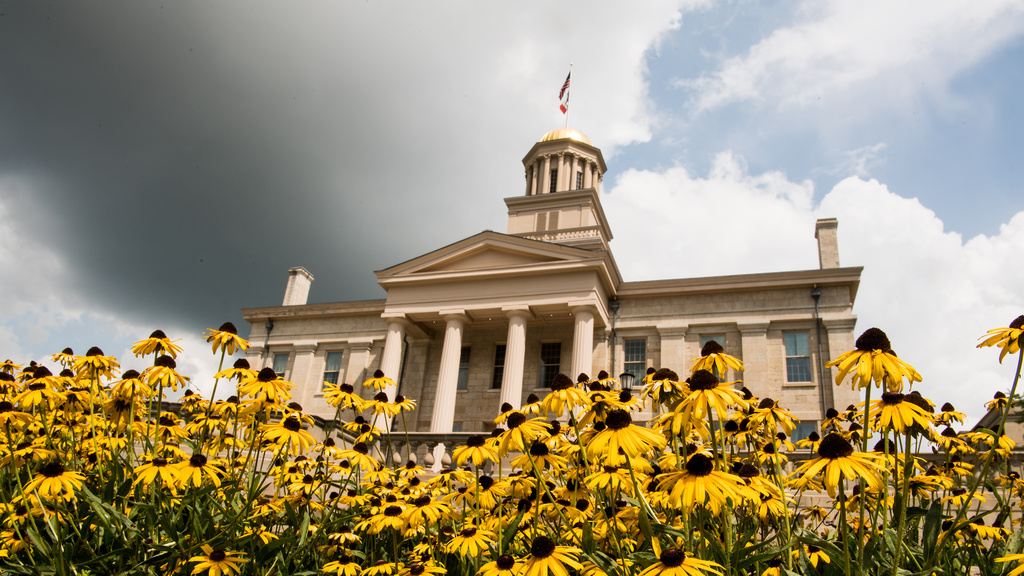 Old capitol building with flowers